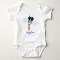 Cute blue and pink dragonfly cartoon illustration
