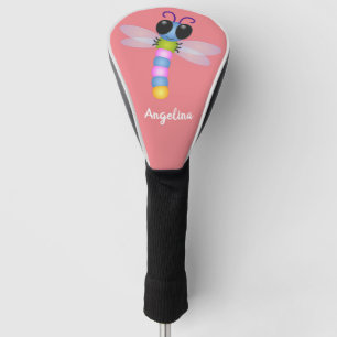Cute blue and pink dragonfly cartoon illustration golf head cover