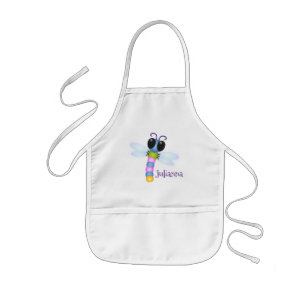 Cute blue and pink dragonfly cartoon illustration kids apron