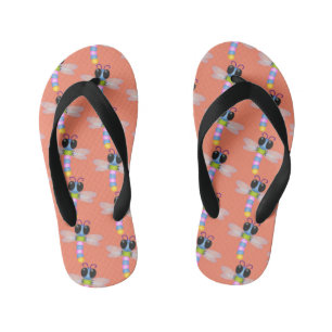 Cute blue and pink dragonfly cartoon illustration kid's jandals