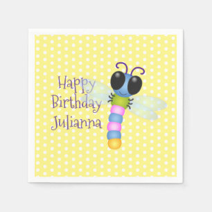 Cute blue and pink dragonfly cartoon illustration napkin