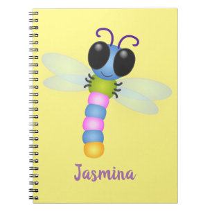 Cute blue and pink dragonfly cartoon illustration notebook
