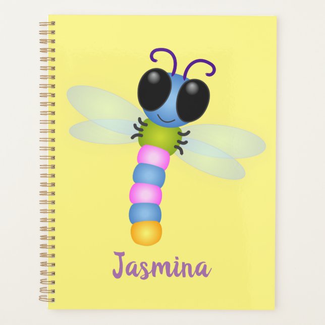 Cute blue and pink dragonfly cartoon illustration planner (Front)