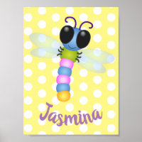 Cute blue and pink dragonfly cartoon illustration