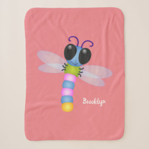 Cute blue and pink dragonfly cartoon illustration sherpa blanket