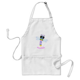 Cute blue and pink dragonfly cartoon illustration standard apron