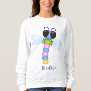 Cute blue and pink dragonfly cartoon illustration sweatshirt