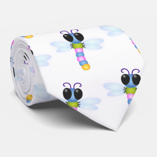 Cute blue and pink dragonfly cartoon illustration tie