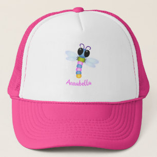 Cute blue and pink dragonfly cartoon illustration trucker hat
