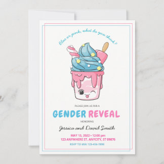 Cute Blue and Pink Ice Cream Sunday Gender Reveal Invitation