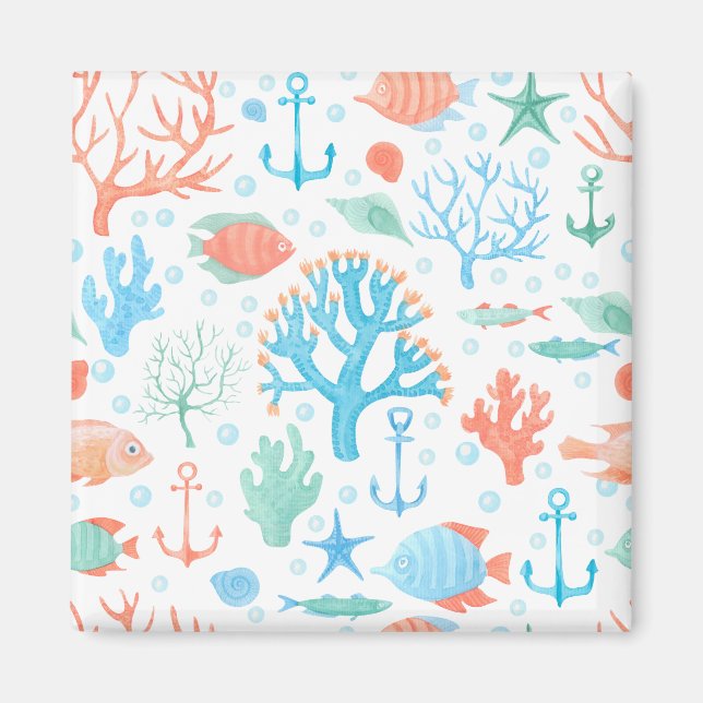 Cute Blue and Pink Nautical Magnet (Front)