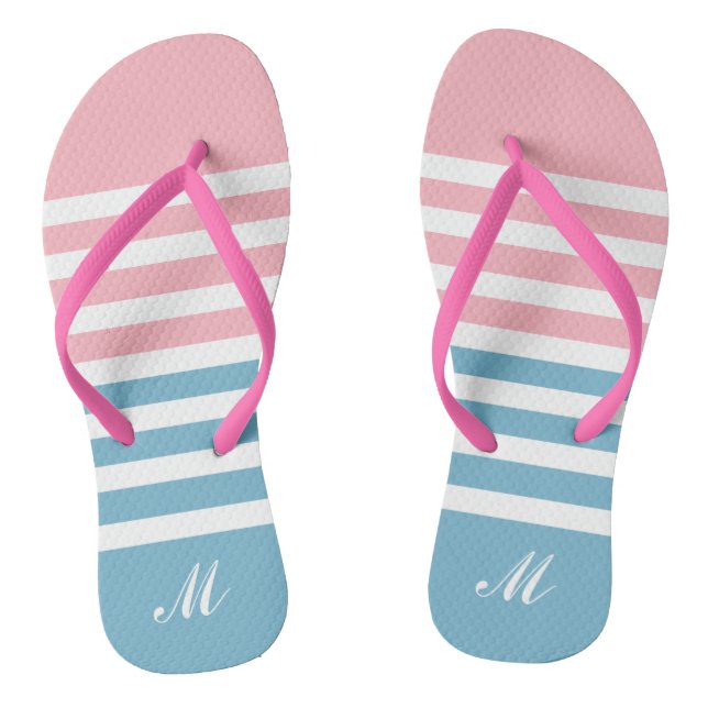Cute Blue and Pink Stripes Pattern Jandals (Footbed)