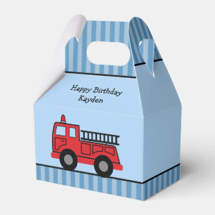 Cute Blue and Red Fire Truck Personalised Birthday Favour Box