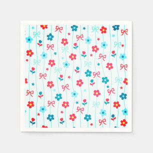 Cute Blue and Red Floral Bow Pattern Patriotic Napkin