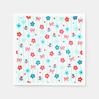Cute Blue and Red Floral Bow Pattern Patriotic  Napkin