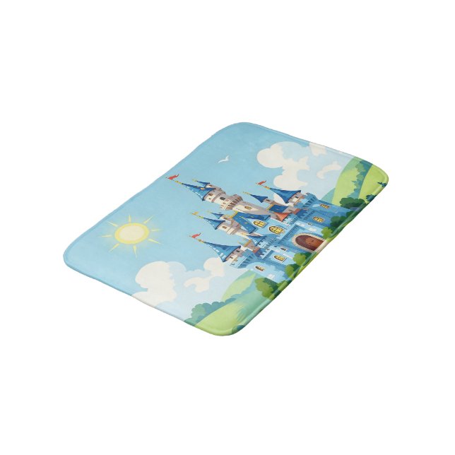 Cute blue and white castle bath mat (Angled)