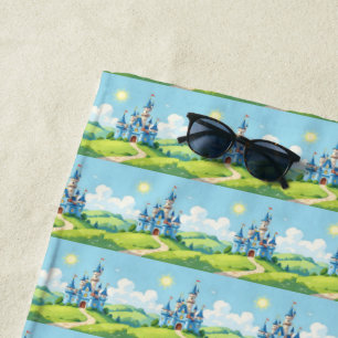 Cute blue and white castle beach towel