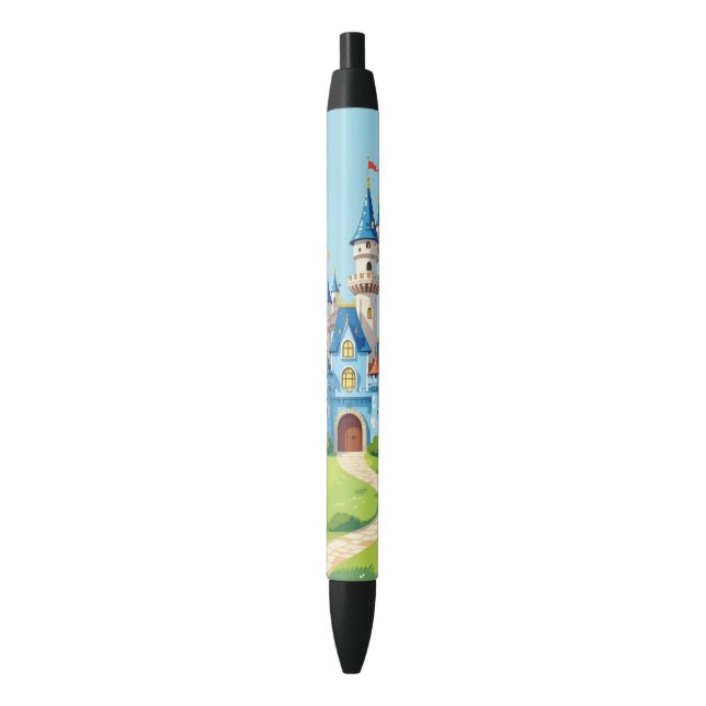 Cute blue and white castle black ink pen (Front Vertical)