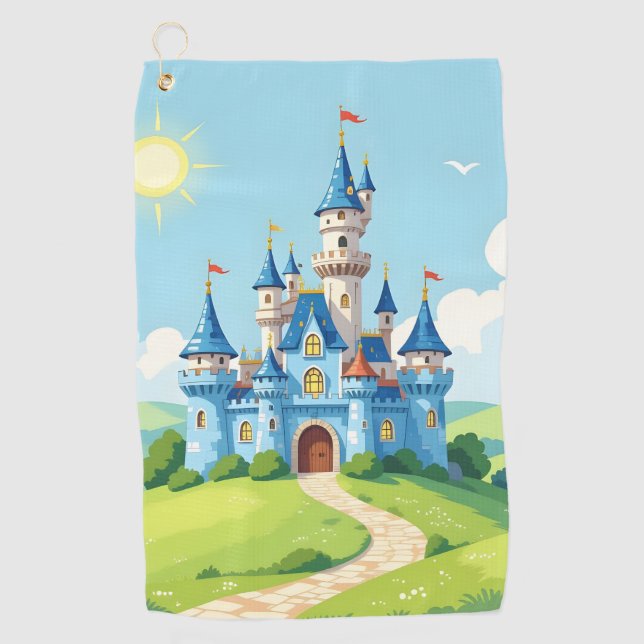 Cute blue and white castle golf towel (Front)