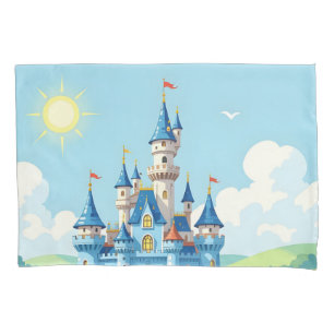 Cute blue and white castle pillowcase