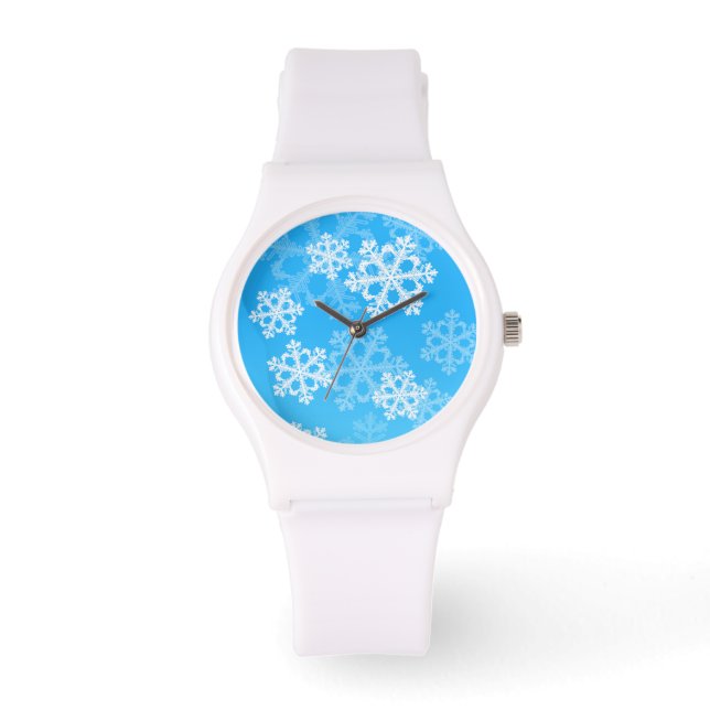 Cute blue and white Christmas snowflakes Watch (Front)