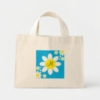 Cute Blue and White Daisies  Floral Single Initial