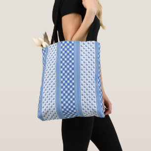 Cute blue and white modern trendy hearts tote bag