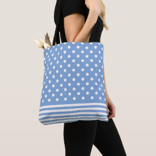 Cute blue and white modern trendy stripes and dots tote bag