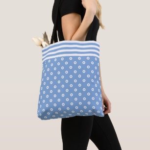 Cute blue and white modern trendy stripes and dots tote bag