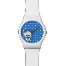 Cute Blue and White Polka Dots, Christmas Snowman