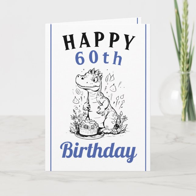 Cute Blue and White Trex Husband 60th Birthday Card (Front)