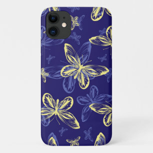 Cute Blue and Yellow Butterfly Illustrated Pattern Case-Mate iPhone Case