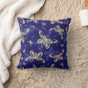 Cute Blue and Yellow Butterfly Illustrated Pattern Cushion