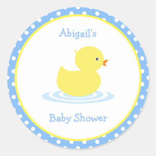 Cute Blue and Yellow Duck Baby Shower Classic Roun Classic Round Sticker