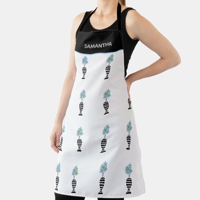 Cute Blue and Yellow Floral Pattern  Apron (Insitu)