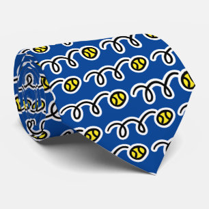 Cute blue and yellow tennis ball pattern neck tie