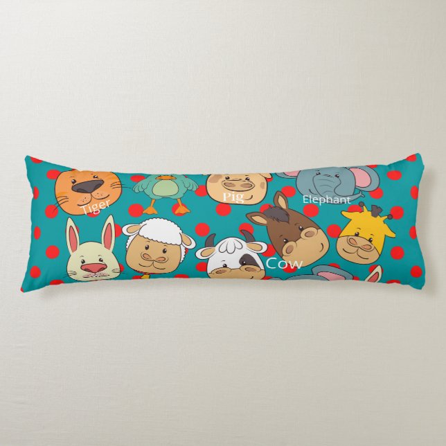 Cute blue animals farm pig rabbit dogs cow kids  body cushion (Front)