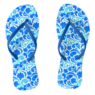 Cute blue aqua paisley patterns jandals
