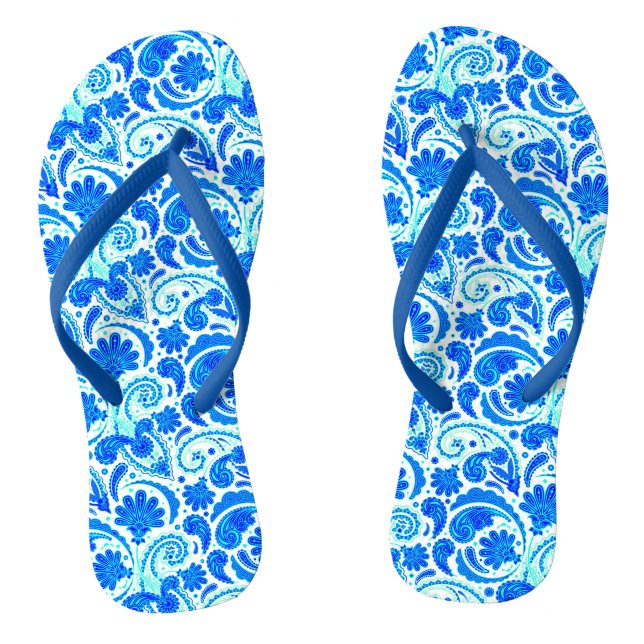 Cute blue aqua paisley patterns jandals (Footbed)