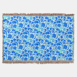 Cute blue aqua paisley patterns throw blanket