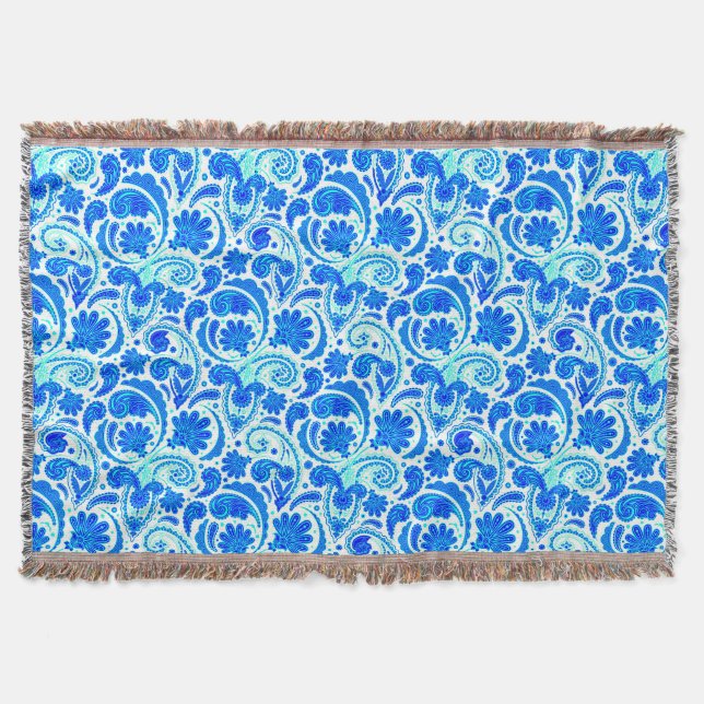 Cute blue aqua paisley patterns throw blanket (Front)