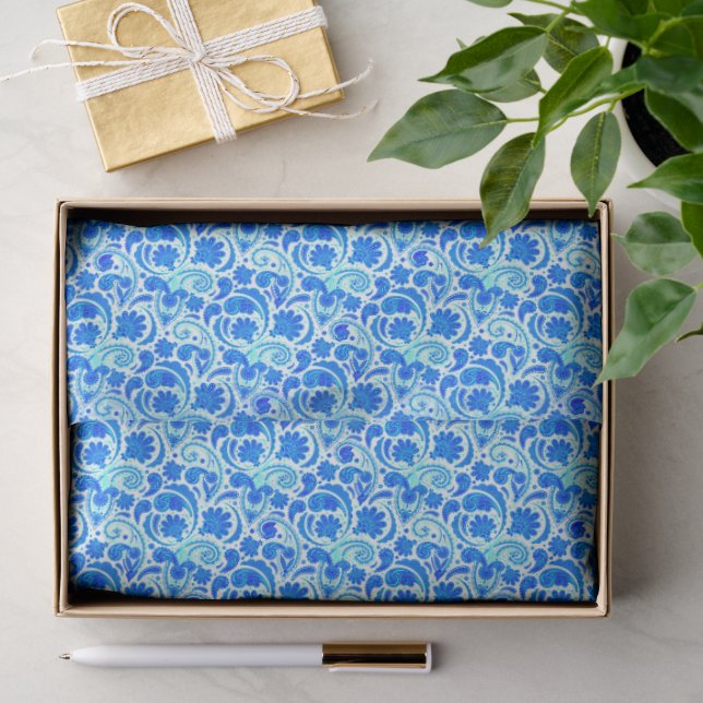 Cute blue aqua paisley patterns tissue paper (Gift)