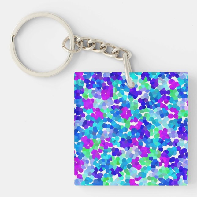 Cute blue aqua violet pinkies pattern luggage hand key ring (Front)