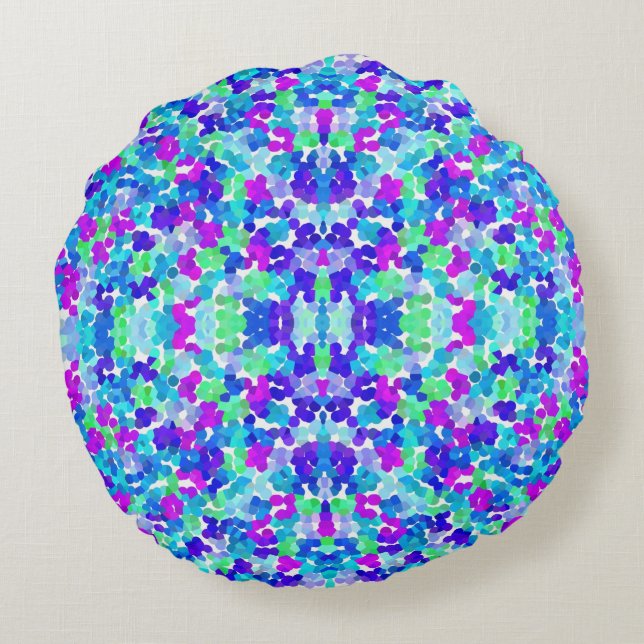 Cute blue aqua violet pinkies pattern round cushion (Back)