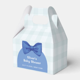 Cute Blue Arch Gingham Plaid Bow Boy Baby Shower Favour Box