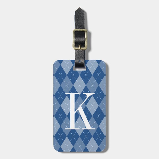 Cute blue argyle pattern travel luggage tag (Front Vertical)