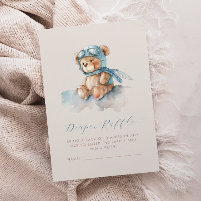 Cute Blue Aviator Teddy Bear Diaper Raffle Enclosure Card (Creator Uploaded)