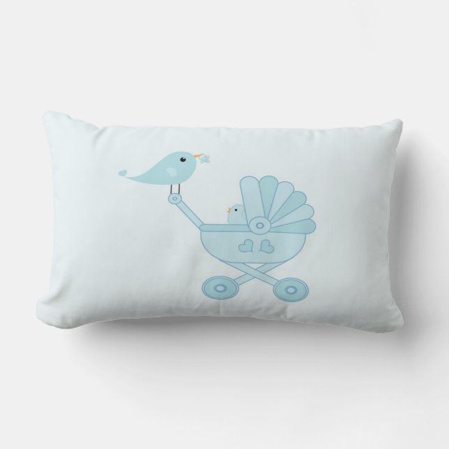 Cute Blue Baby Bird Lumbar Cushion (Front)