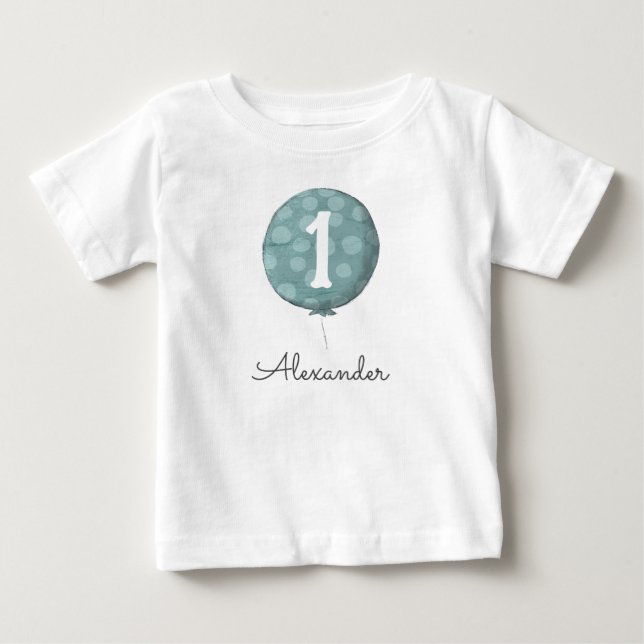 Cute Blue Baby Boy Balloon 1st Birthday  T-Shirt (Front)