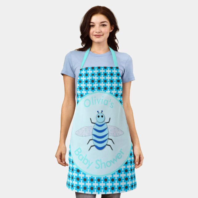 Cute Blue Baby Boy Bee Baby Shower Custom Apron (Worn)
